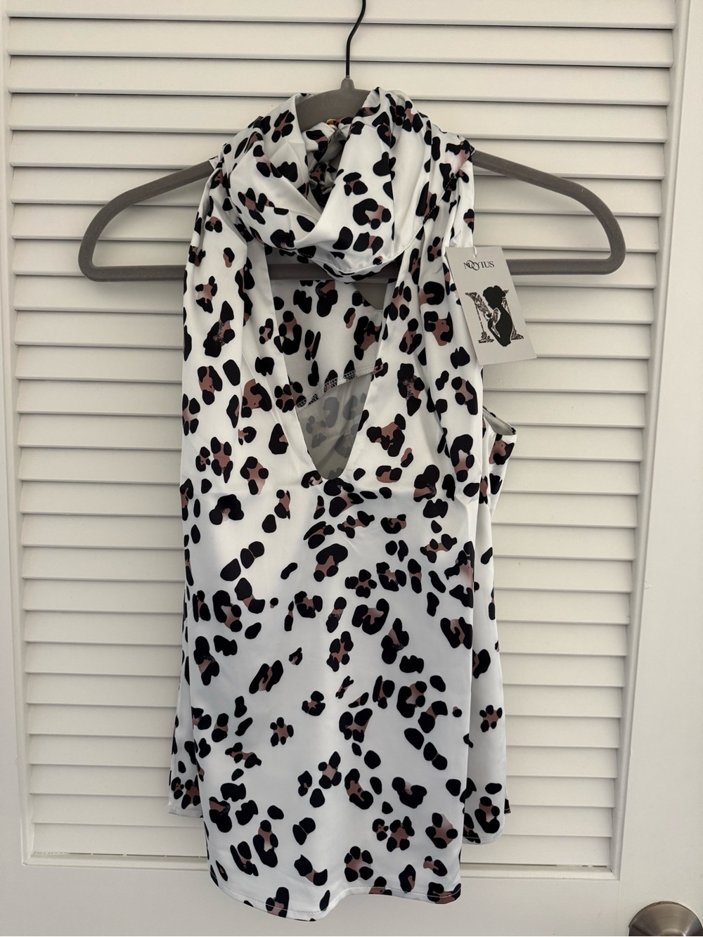 Sleeveless White Leopard Print Halter Top